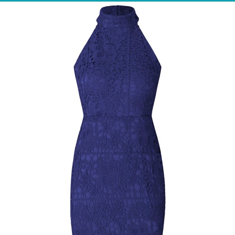 Navy Blue Floral Lace Sleeveless Midi Dress